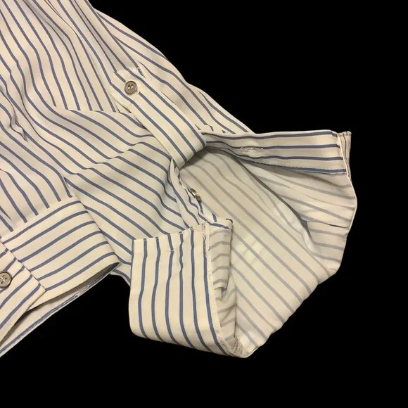 RICKI’S LONG SLEEVE WHITE & BLUE STRIPED LACE-UP BLOUSE/ Size 14 - Picture 8 of 12